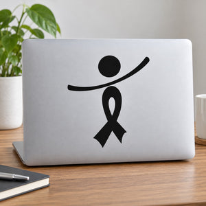 Black ribbon awareness person decal with left-tilted arms