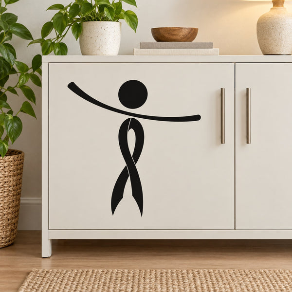 Black ribbon-style person decal with arms angled right and loop body