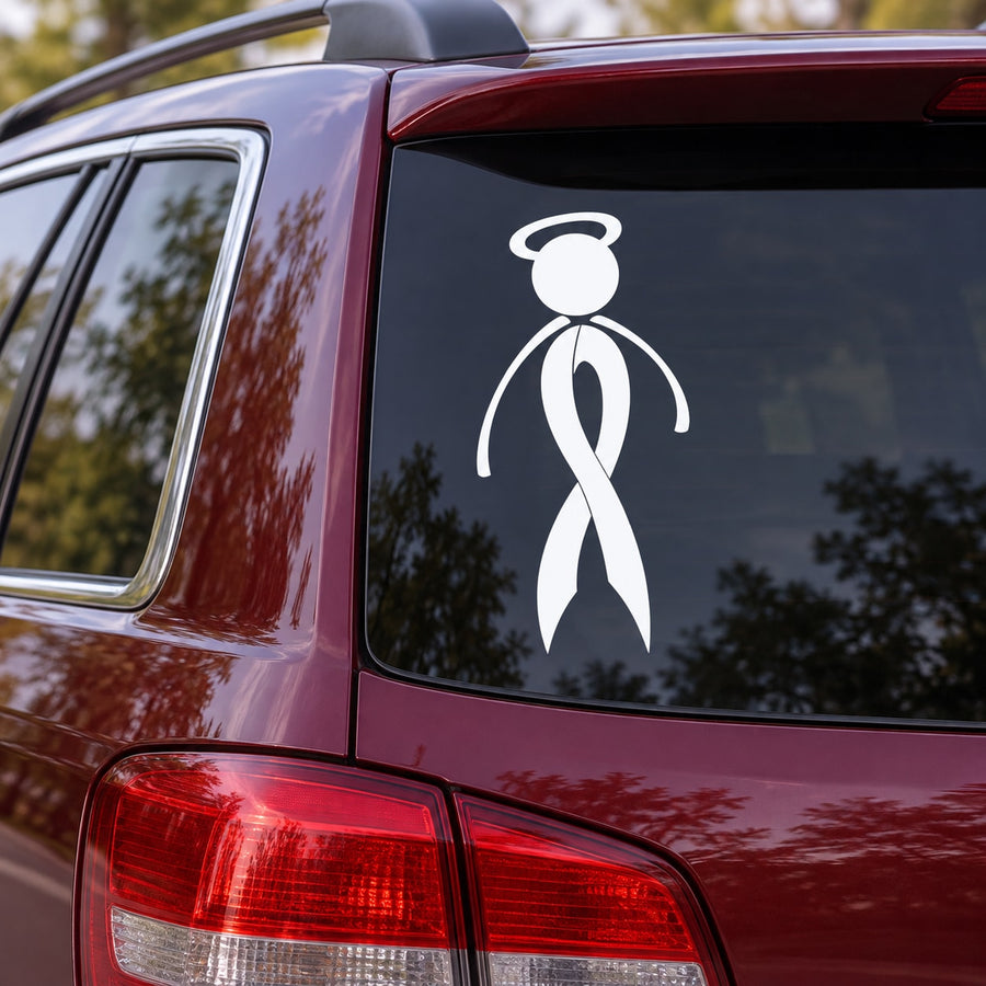 Ribbon Person with Halo Walking Decal — illustrative vinyl decal application mockup. Surrounding objects are not included.