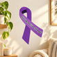 Purple vinyl awareness ribbon sticker with curved script