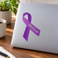 Purple suicide prevention awareness ribbon vinyl sticker with white text