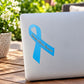 Blue awareness ribbon vinyl sticker with cursive lettering on a laptop surface