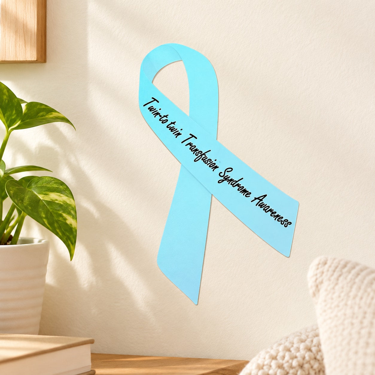 Light blue awareness ribbon vinyl sticker with text