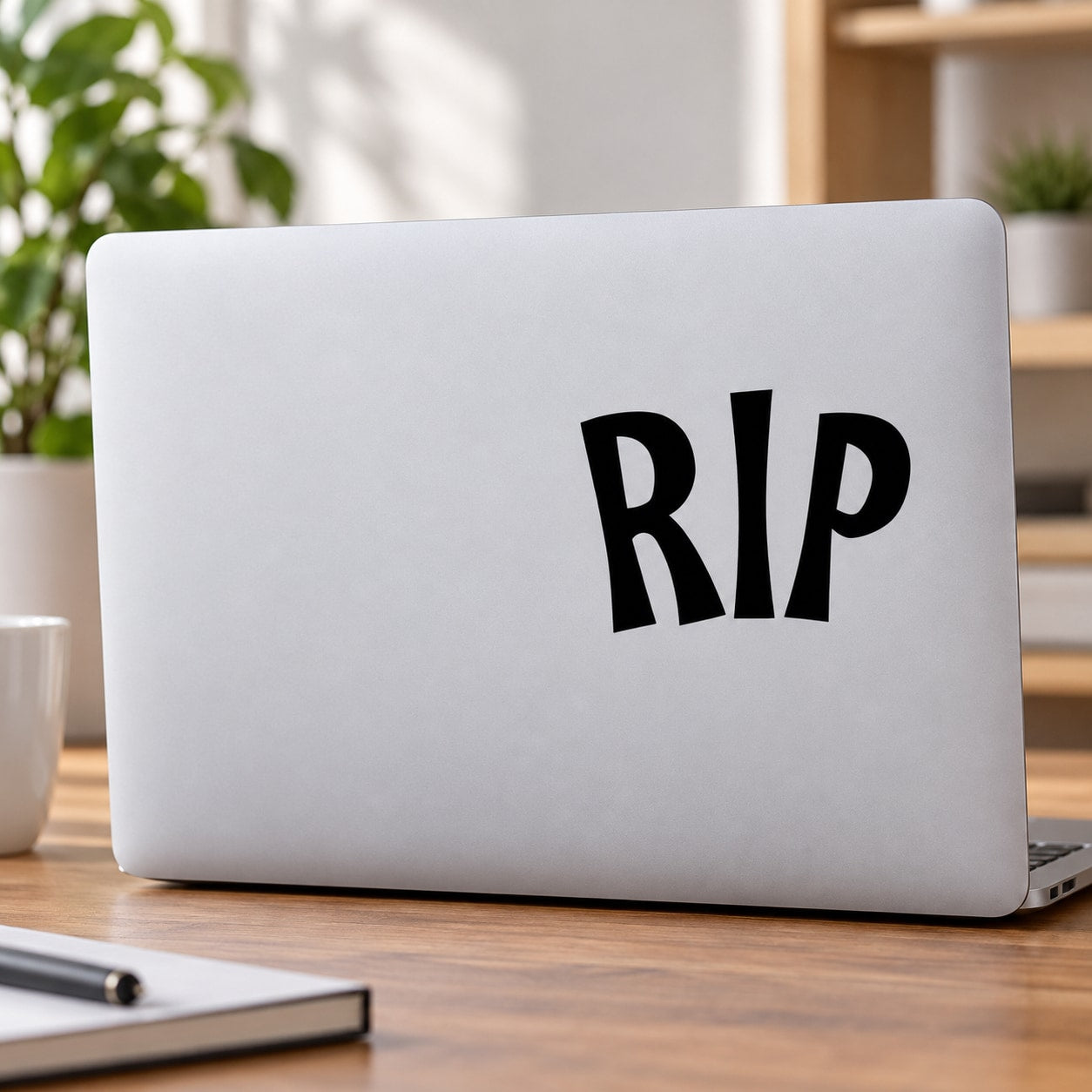 Wall decal with large "RIP" text