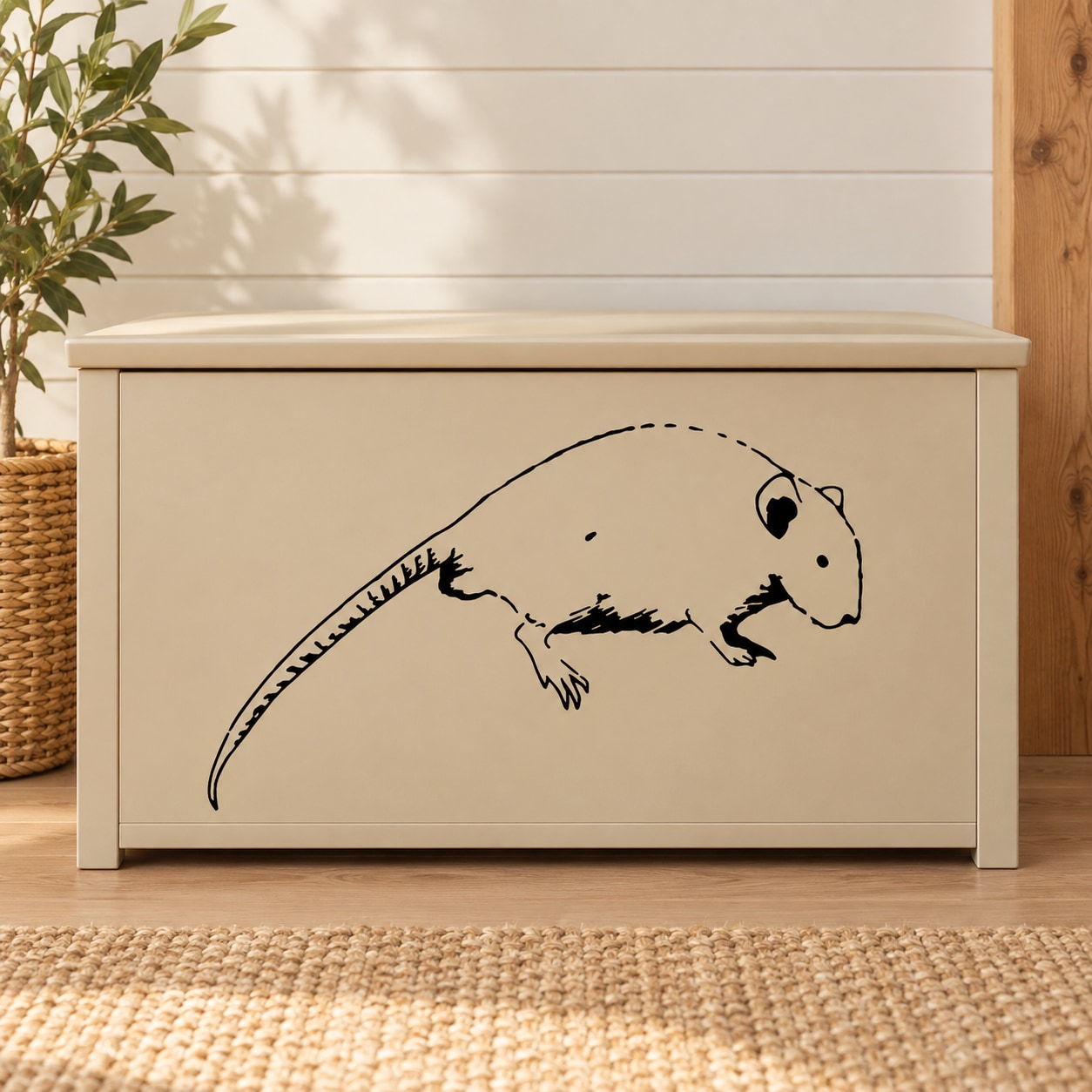Crawling rodent wall decal, black outline design