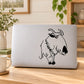Cartoon horned elk decal in black and white on a laptop lid