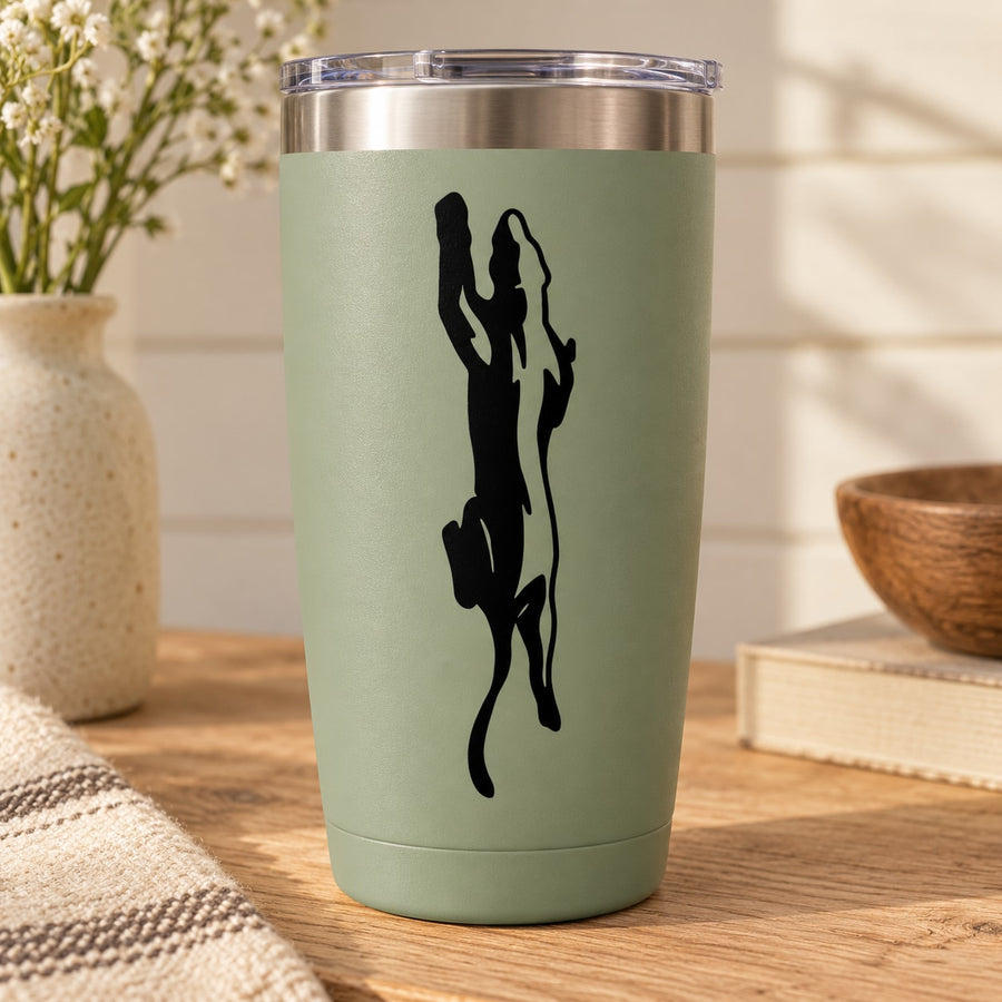 Mint green tumbler with black panther decal