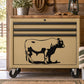Standing Hereford cow cattle decal in black on tan drawer front panel