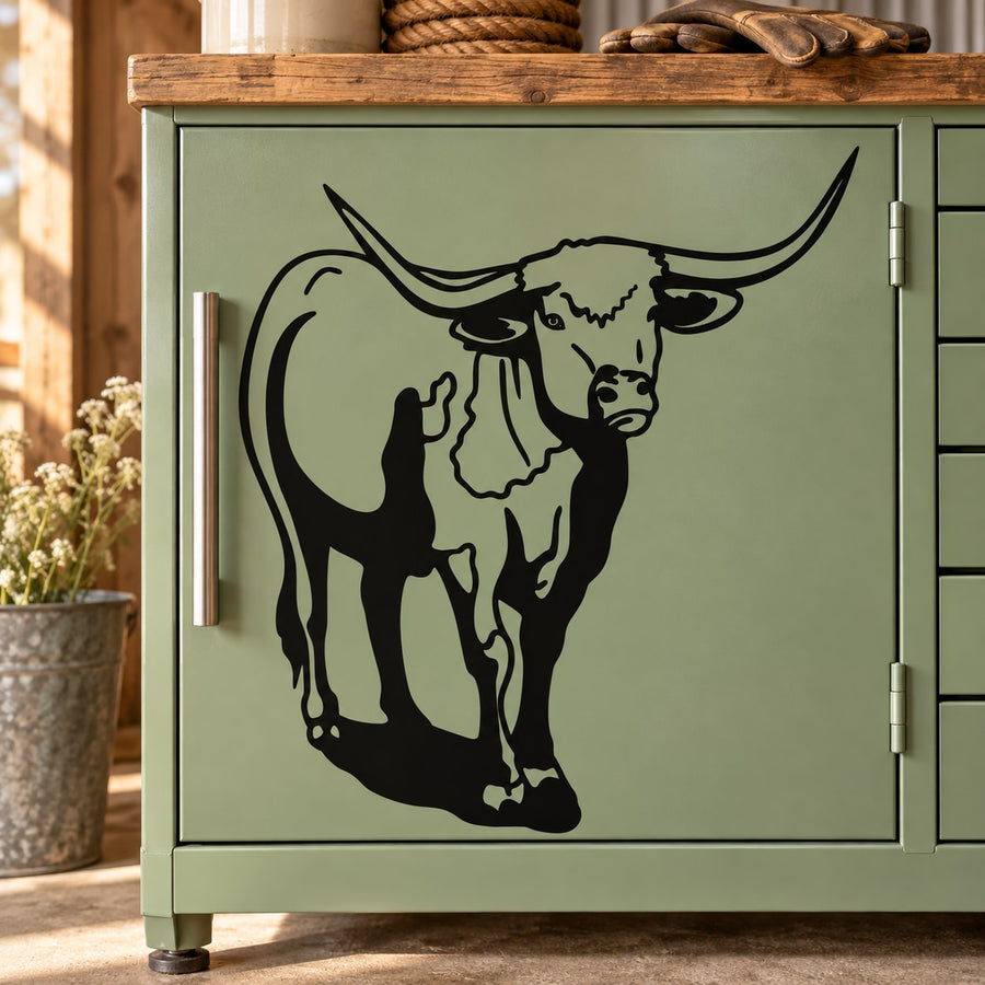 Longhorn cow cattle decal with black silhouette and long horns