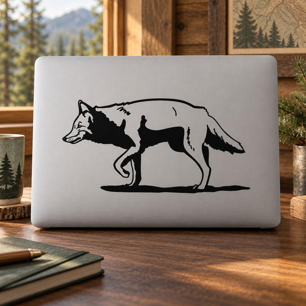 Wolf decal with three black wolf silhouettes on a light background