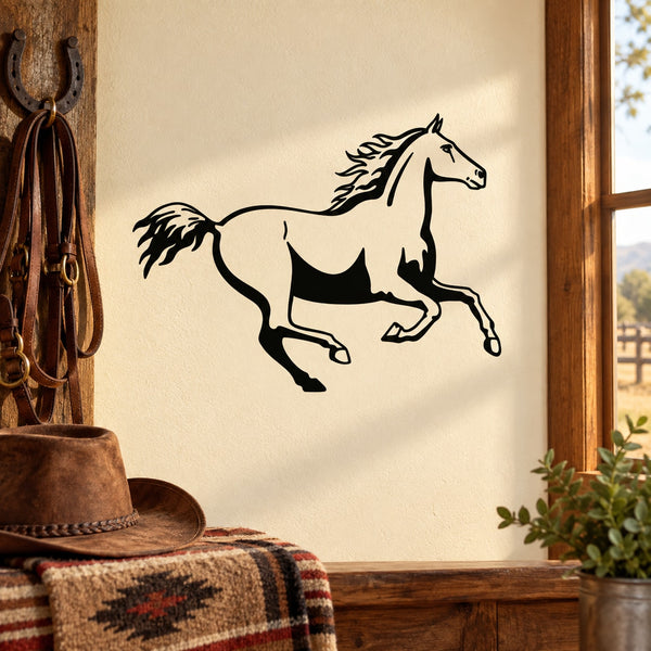 Elegant running horse decal, black silhouette of a galloping horse