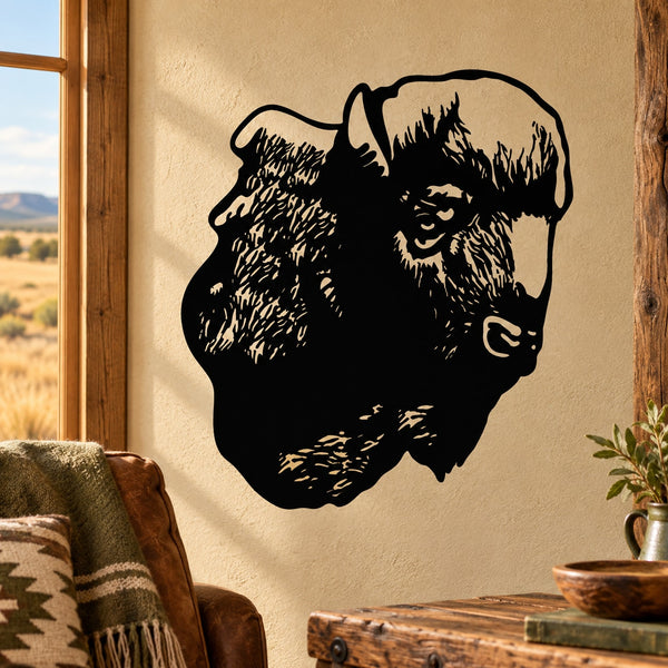 Black bison head wall decal with detailed textured silhouette