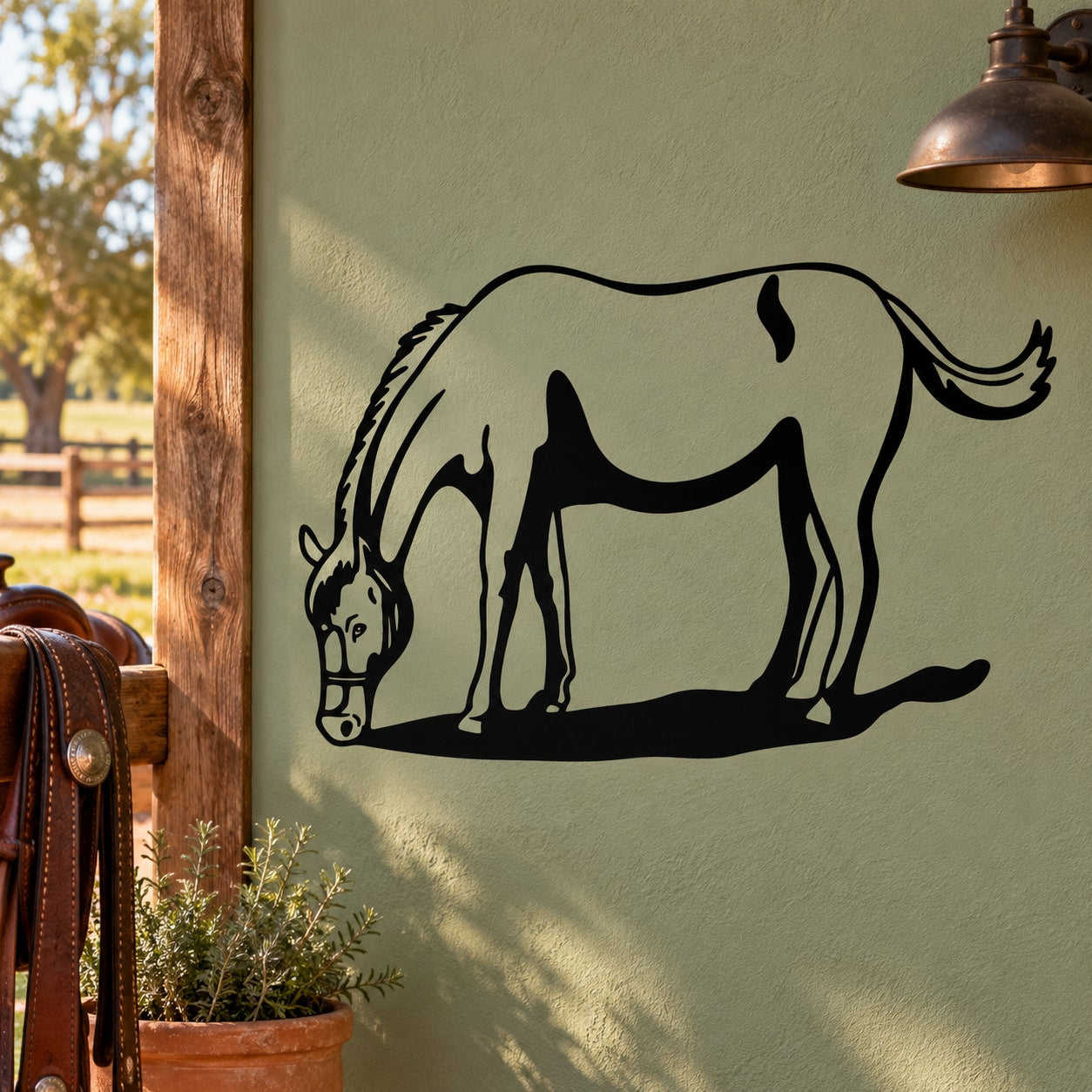 Black grazing horse wall decal