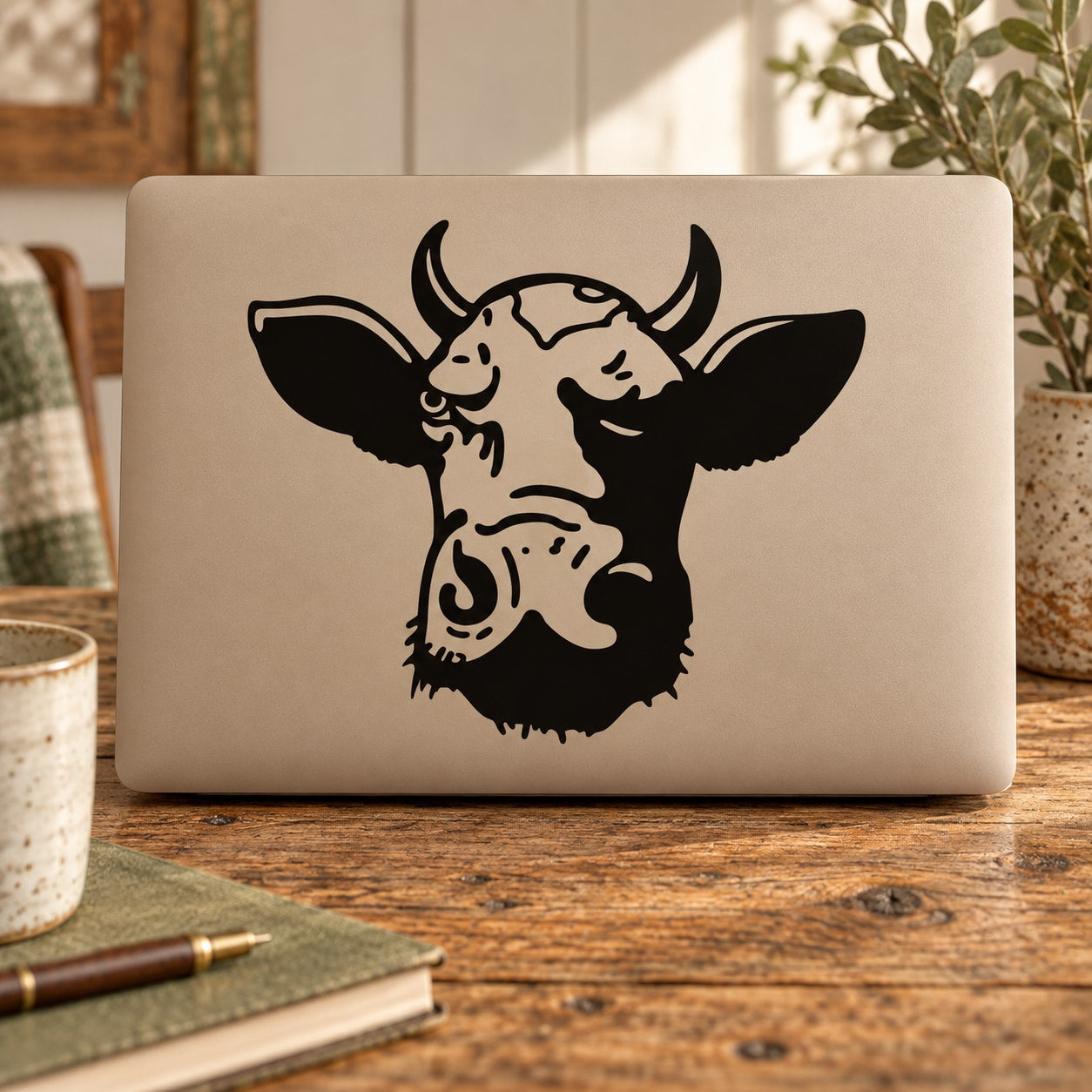 Black Angus cow head standing decal sticker