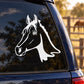 Horse head decal sticker in white, detailed line art for car window