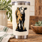 Calf watching graphic sticker on white tumbler with stainless steel lid