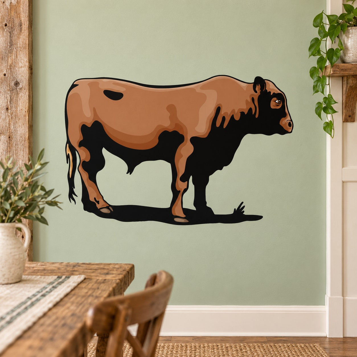 Hereford cow cattle sticker showing a standing brown cow illustration