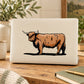 Brown longhorn cow cattle sticker decal with black outline on a white surface