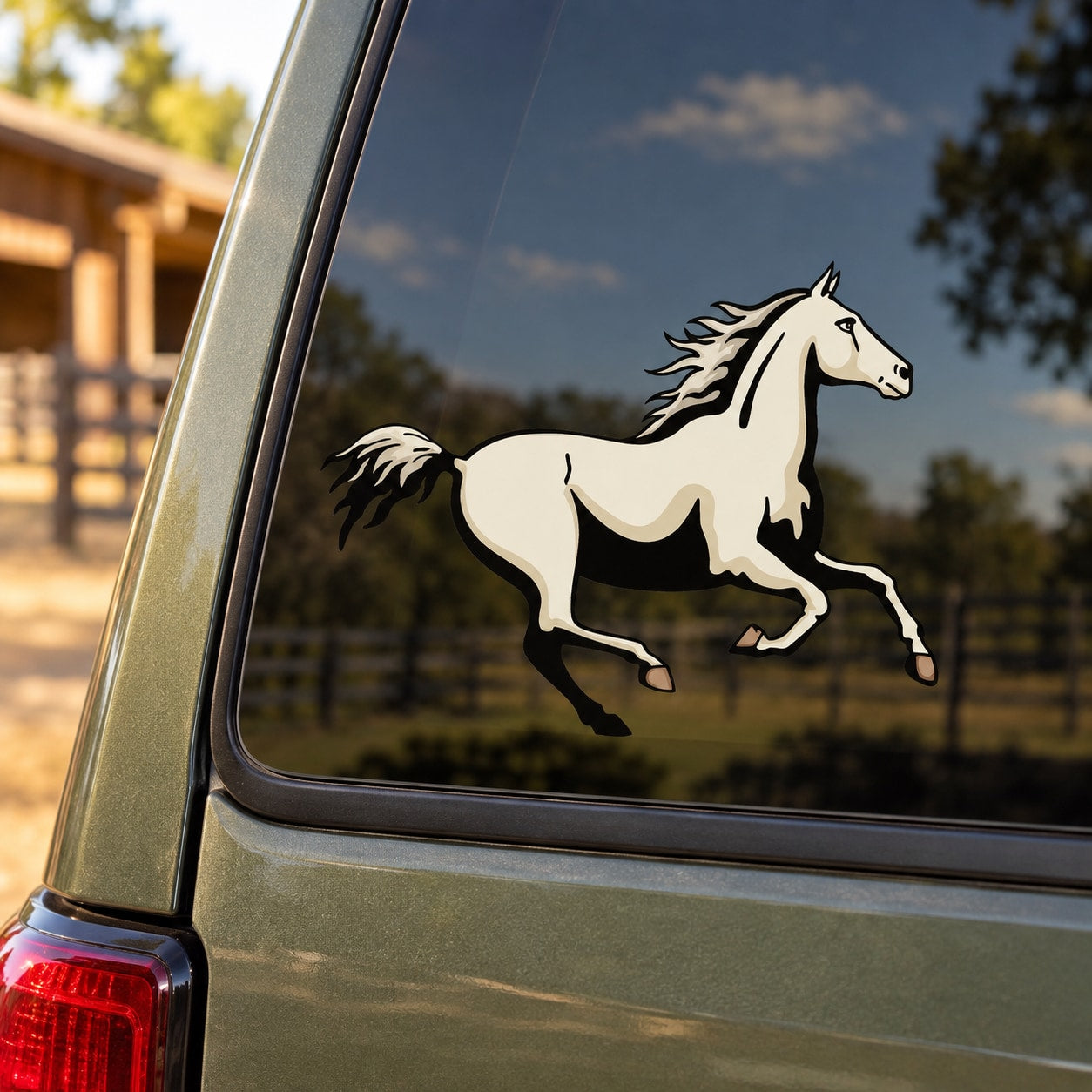 Horse canter vinyl sticker of a white-and-black running horse