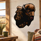 Buffalo head sticker with brown and black profile on a light background