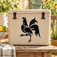 Rooster decal with black rooster silhouette on cream cooler lid