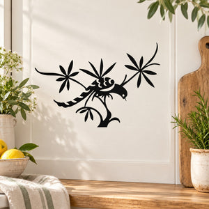 Black pheasant bird on branch wall decal with botanical flourishes