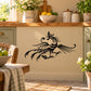 Rooster wall decal with decorative black line-art design on light beige surface