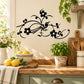 Black bird wall decal with floral scrollwork and flower accents