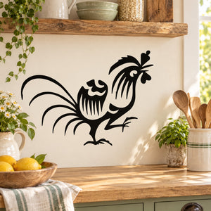 Black rooster silhouette wall decal with bold line art