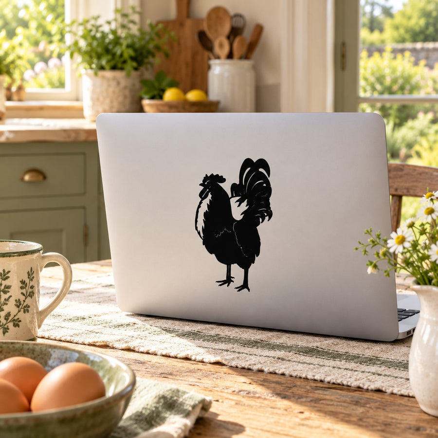 Black standing rooster wall decal, silhouette design