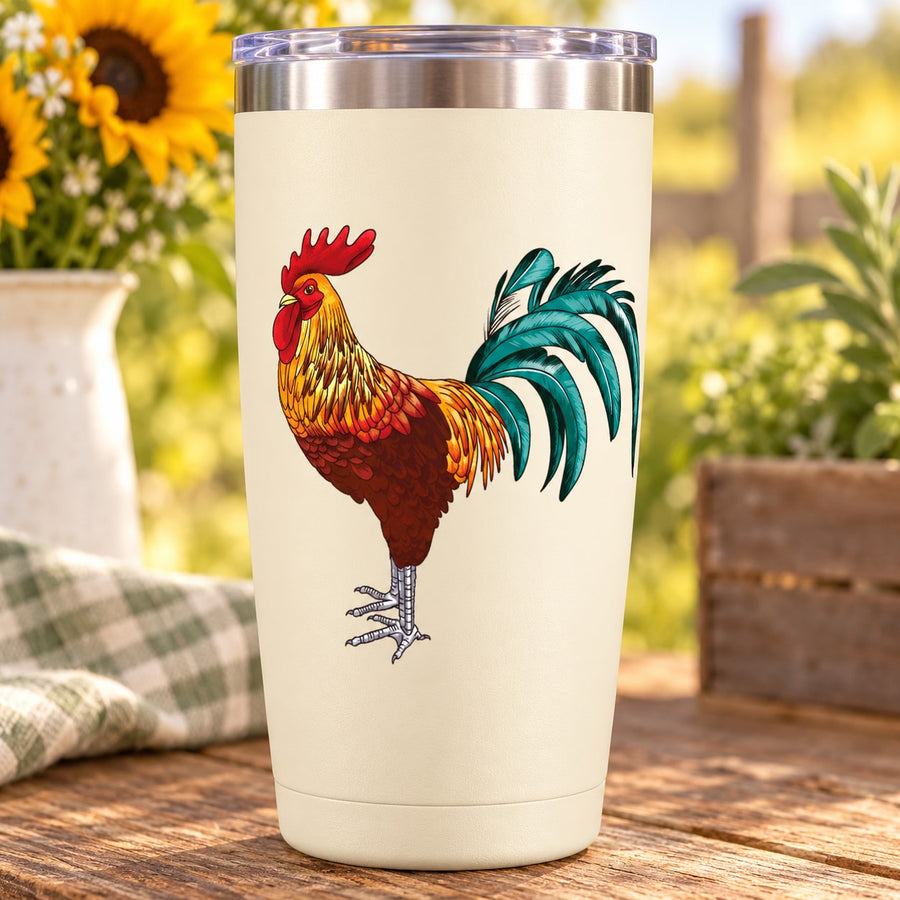 Rooster sticker with colorful illustrated rooster on a light background