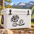 Black rose flower decal stickers on a white cooler lid