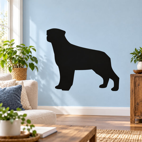 Black rottweiler dog silhouette wall decal, simple curious style