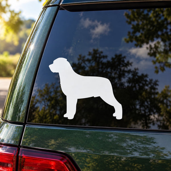 White rottweiler dog silhouette decal on a car window