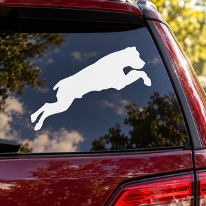 White leaping rottweiler silhouette car decal on rear window