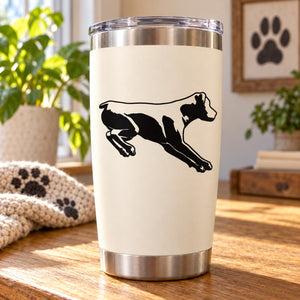 Rottweiler dog silhouette decal on white stainless tumbler cup