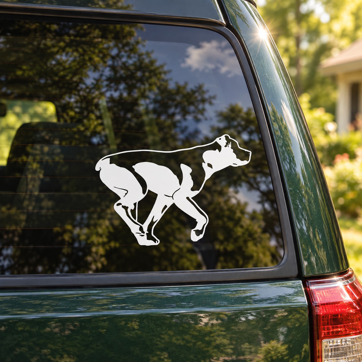White trotting Rottweiler vinyl decal for car window, silhouette dog running