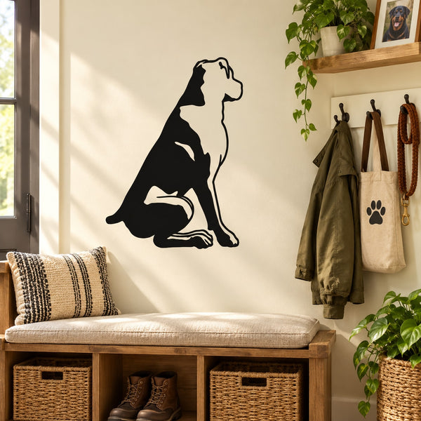 Sitting rottweiler dog wall decal, black silhouette with white outline