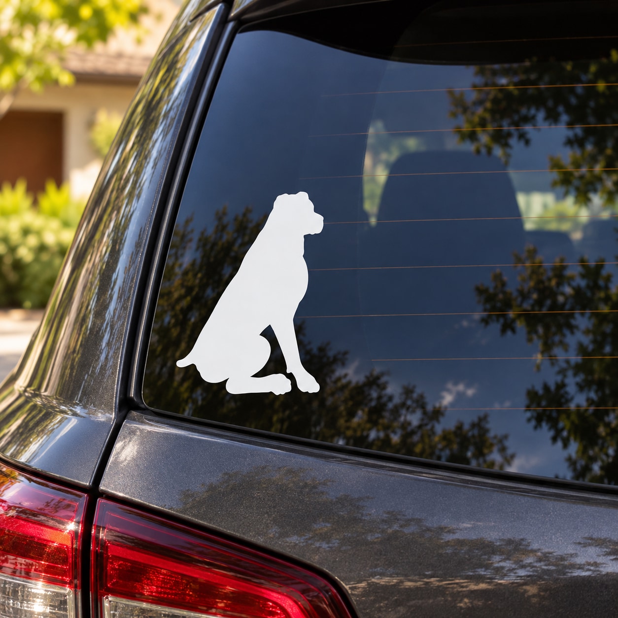 Sitting rottweiler looking away vinyl decal on car rear window