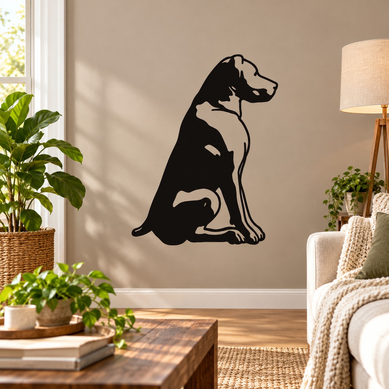 Sitting rottweiler wall decal, black dog silhouette