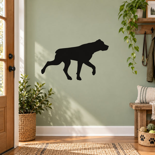 Walking rottweiler decal silhouette, black dog figure on a wall