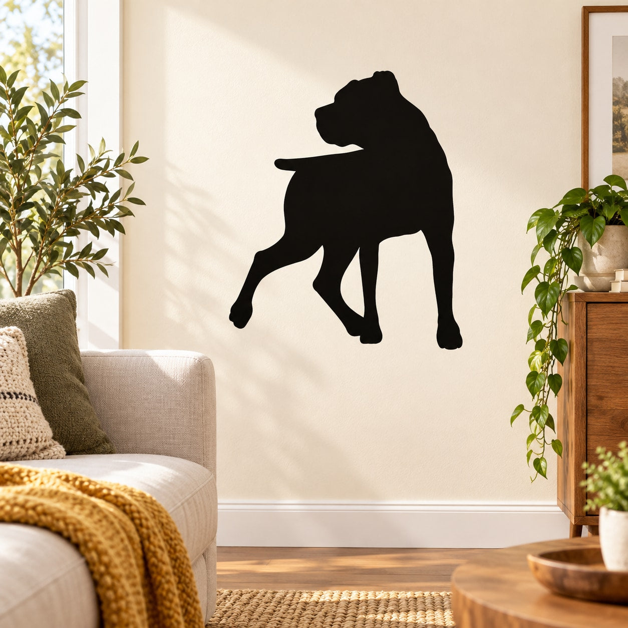 Black Rottweiler dog silhouette wall decal, looking away