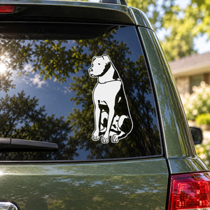 Rottweiler dog decal sticker with white outline and black detailing on car window