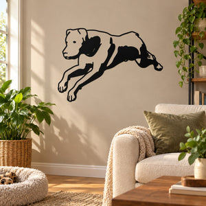 Black and tan jumping rottweiler wall decal with detailed silhouette