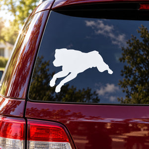White jumping Rottweiler decal on a car rear window