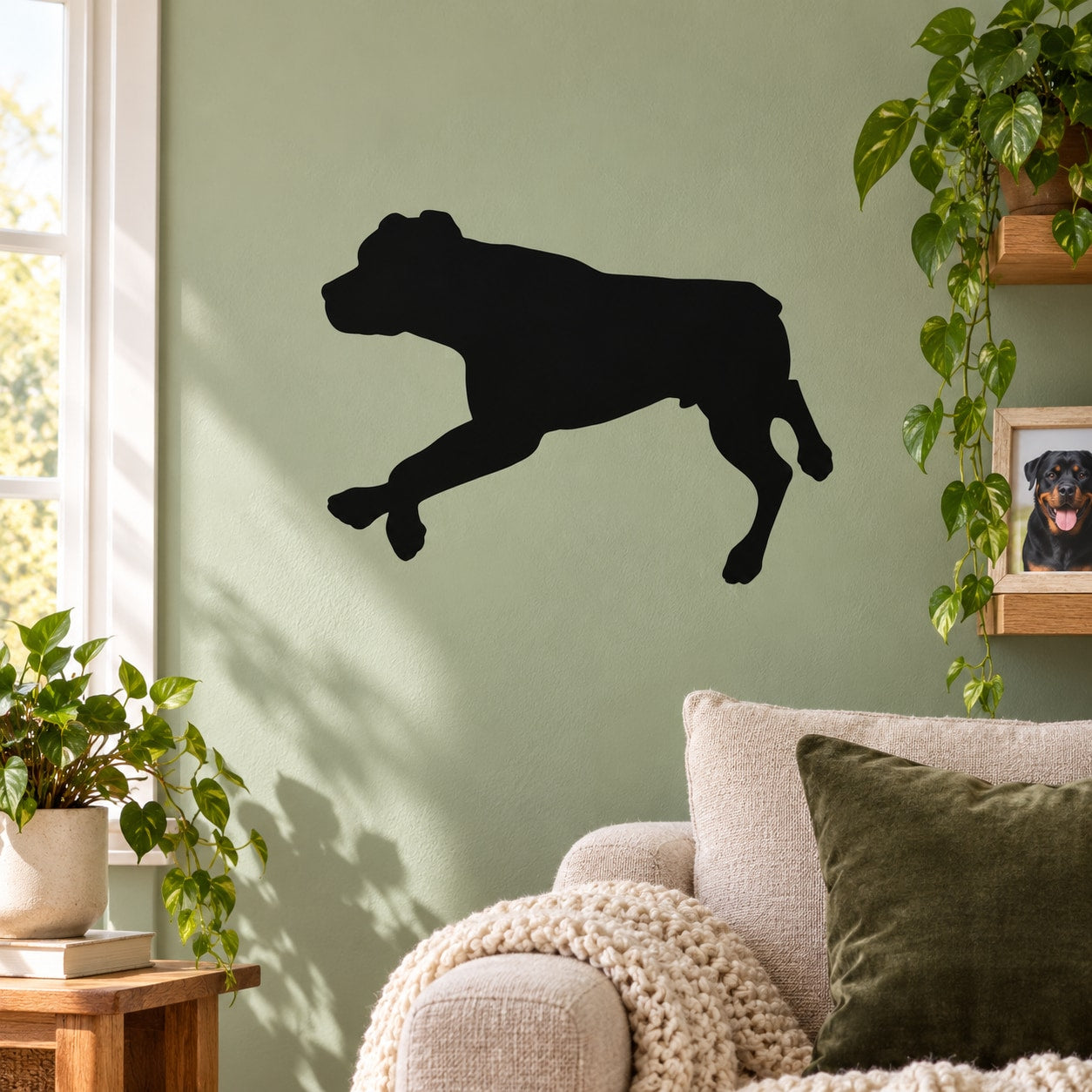 Black running Rottweiler dog silhouette wall decal