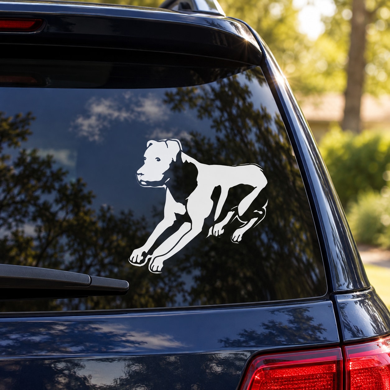 White Rottweiler turning dog decal for car window