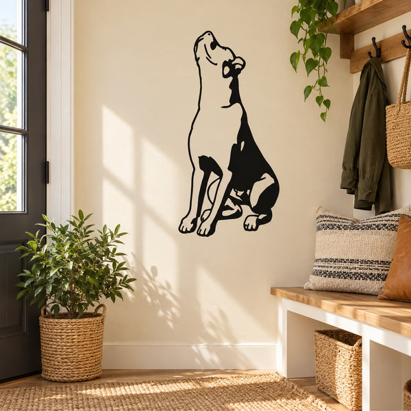 Howling rottweiler wall decal, black illustration of standing dog with smaller pup