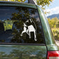 Rottweiler decal with white outline of a sitting dog on a car window