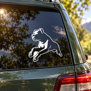 White rottweiler dog pouncing decal sticker for car windows